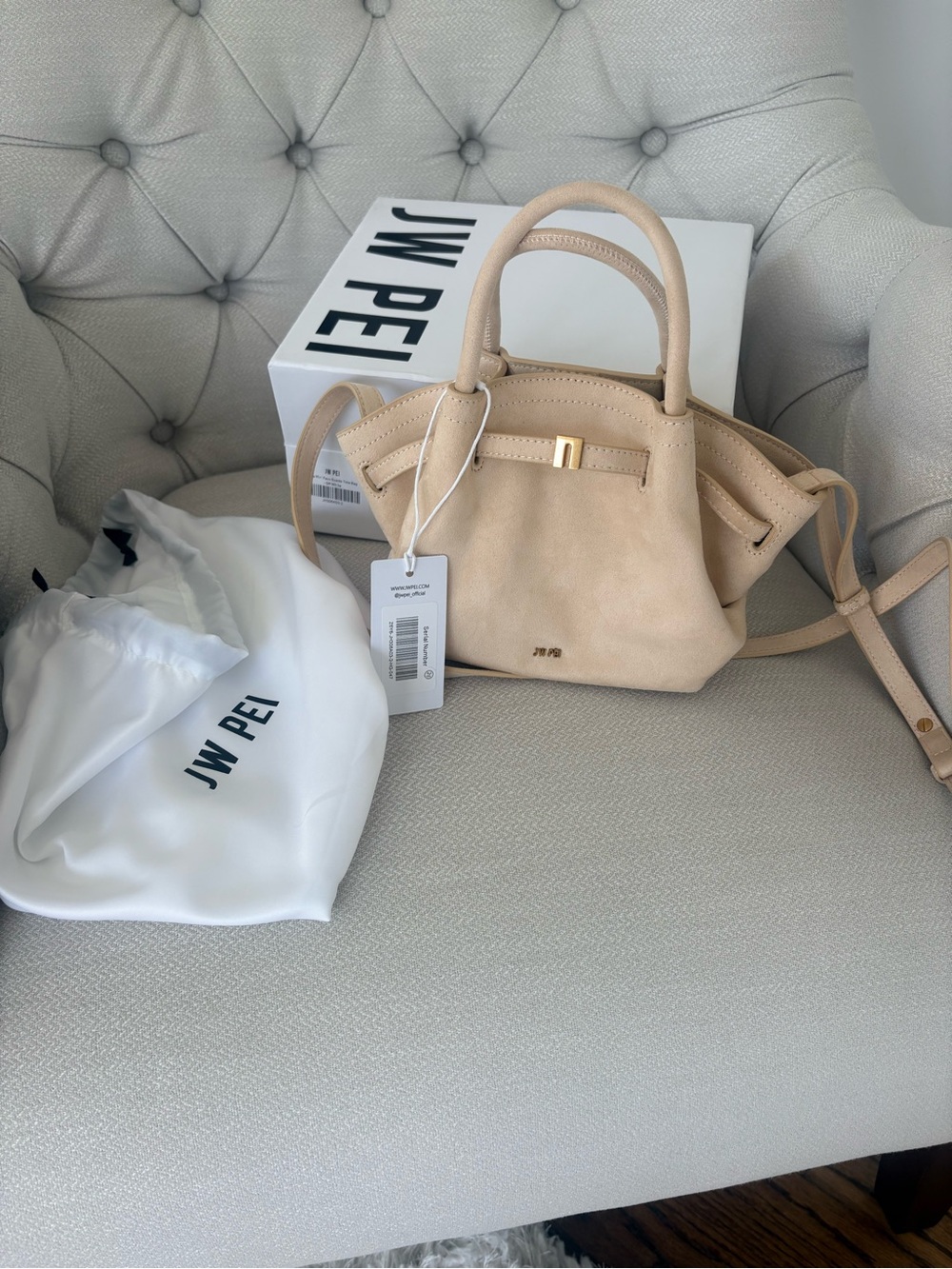 JW PEI Hana mini faux suede bag- off white